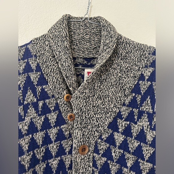 Levi's Wool Blend Diamond Knit Button Up Cardigan Sweater Gray/blue/green Size L - Picture 9 of 14